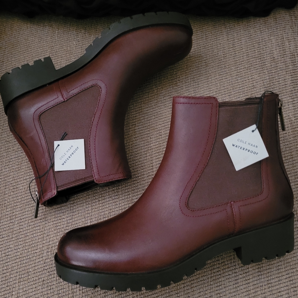 COLE HAAN STANTON CHELSEA BURGUNDY WATERPROOF BOOTS W07905